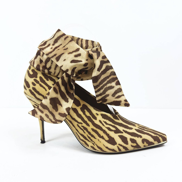Zimmermann Womens Ankle Tie Heels Size 8 Stiletto Pointed Toe Cheetah Designer - Picture 2 of 10